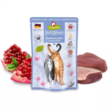 Mokra karma dla kota Fox4Pets DeliCATessen Tuńczyk i Kaczka 85 g saszetka, kompletna dieta bezzbożowa dla dorosłych