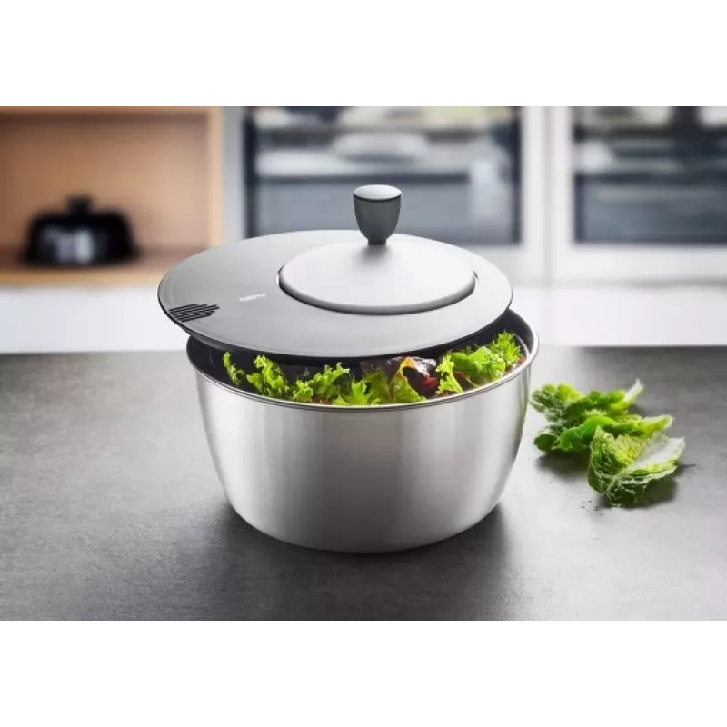 Salad spinner GEFU Rotare Stainless steel, crank handle, 3 L, stainless steel housing, round