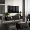 Szafka RTV cama meble Cama 4D MOUNTAIN 2040×400×550 mm czarna + złote wykończenie, blat z płyty wiórowej