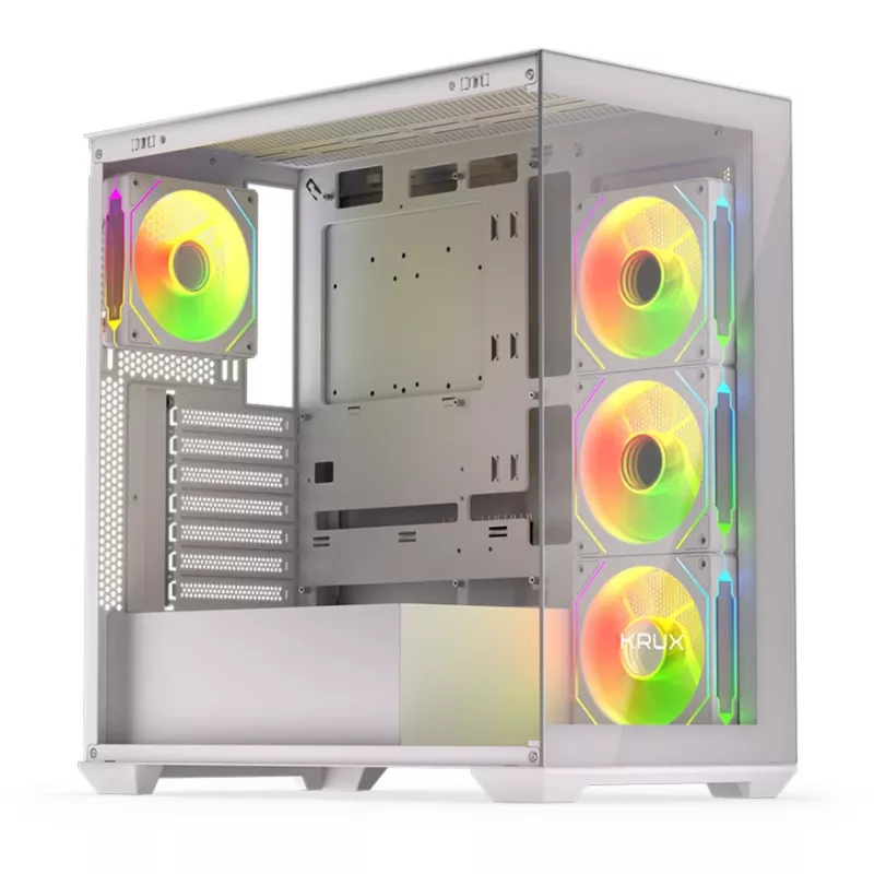 Obudowa PC KRUX Exo RGB biały — wieża ATX, stal, 2x3.5 cala + 2x2.5 cala zatoki, USB-C, RGB