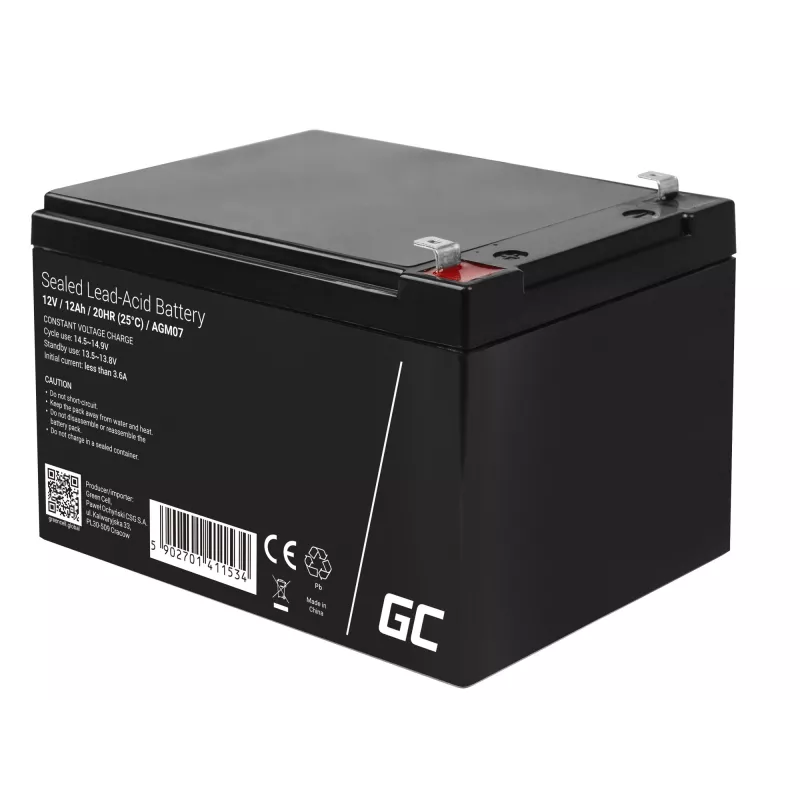 Akumulator AGM zielony Cell 12V 12Ah – Szczelny kwasowo-ołowiowy (VRLA), 151×98×95 mm, 3,3 kg