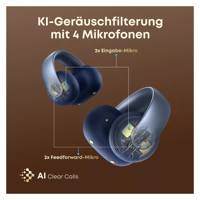ANKER Soundcore AeroClip niebieskie otwarte słuchawki clip-ear Hi-Res Sound LDAC NC IP55 rozmowy telefoniczne wspomagane AI