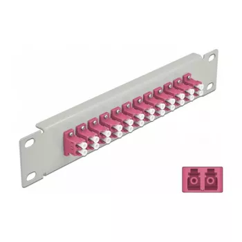 Panel krosowy światłowodowy DeLOCK 10 cali 12 portów LC Duplex fioletowy 1U szary