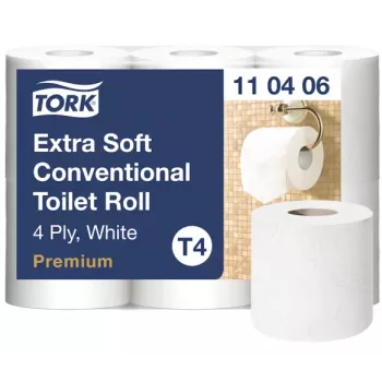 Papier toaletowy Tork Premium Extra Soft Conventional T4 — rolki 4-warstwowe 9,7 cm x 19,1 m, opakowanie 6 szt.