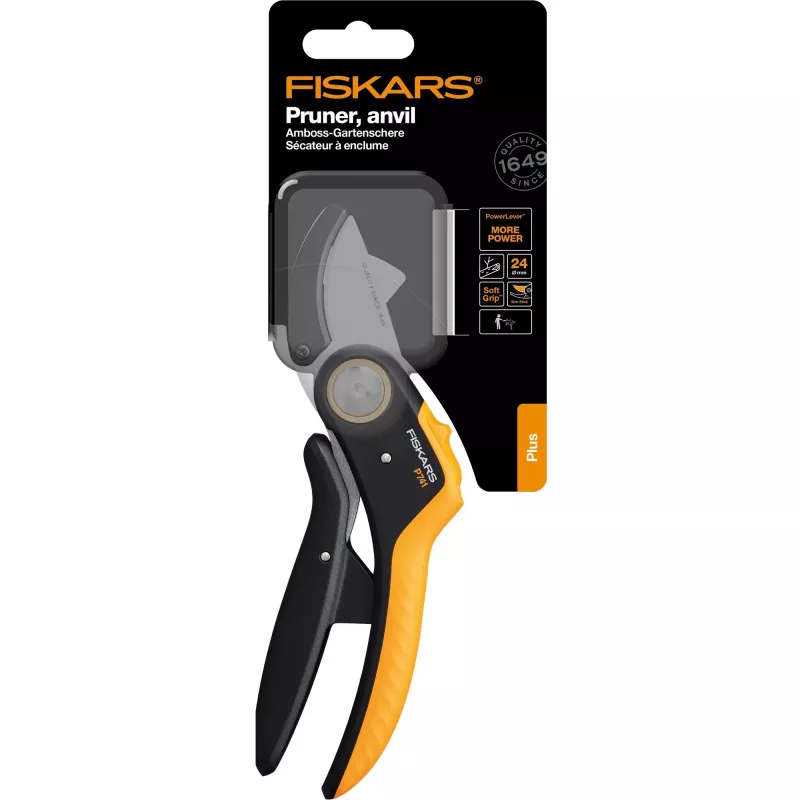 Sekator Fiskars Plus PowerLever Anvil Czarny Pomarańczowy