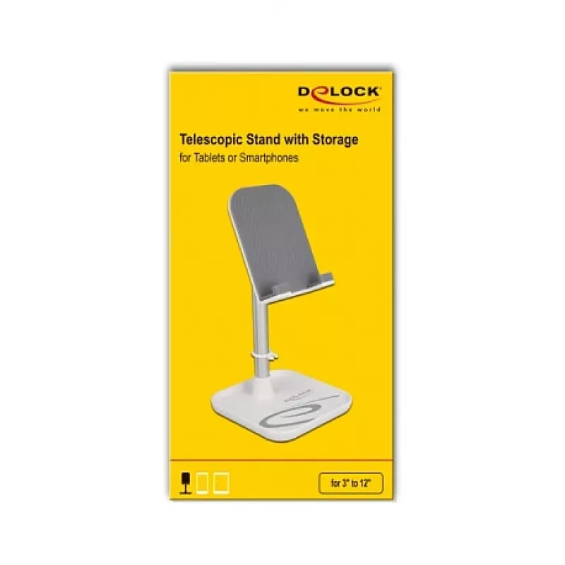 DeLOCK Smartphone and Tablet Telescopic Stand with Storage srebrny biały