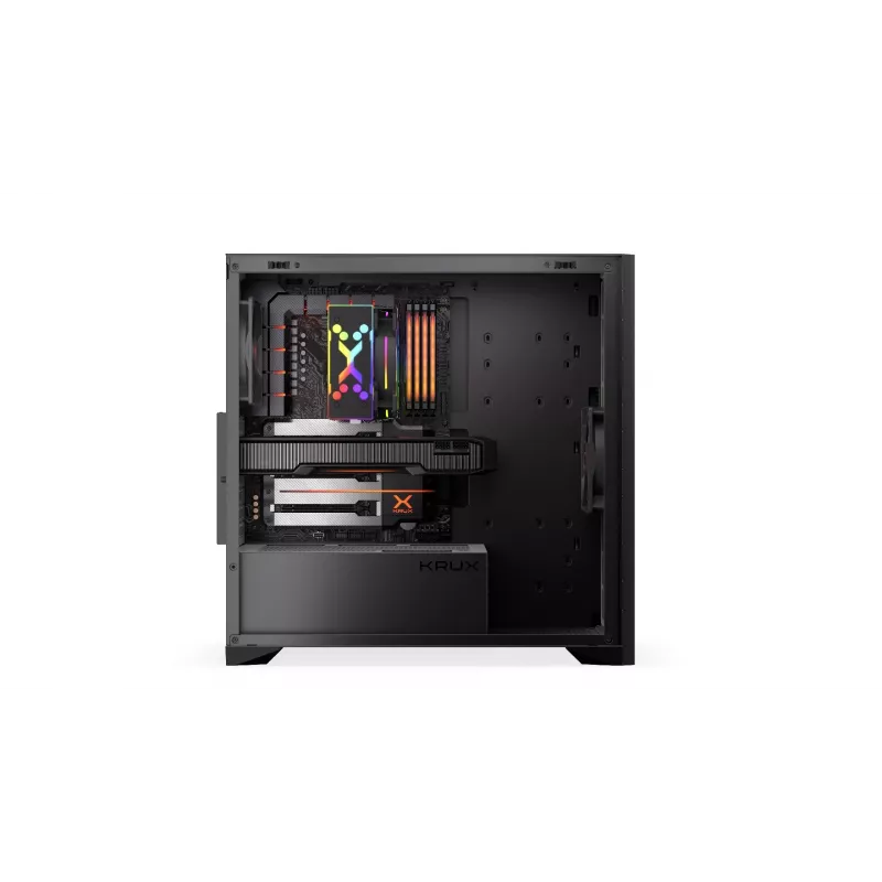 Obudowa komputerowa KRUX Palum KRXD008 ATX czarna — 2 wnęki 3,5 cala, 2 wnęki 2,5 cala, 2 wentylatory 120 mm, GPU do 39,5 cm