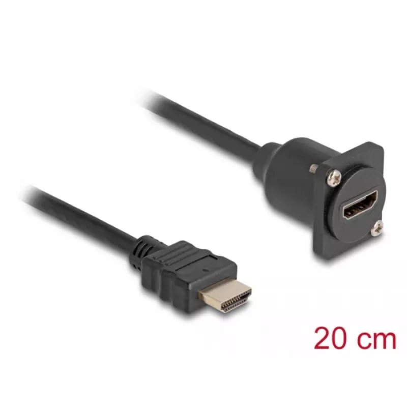 DeLOCK kabel z wtykiem HDMI z męskim i żeńskim złączem D-Type czarny 20 cm