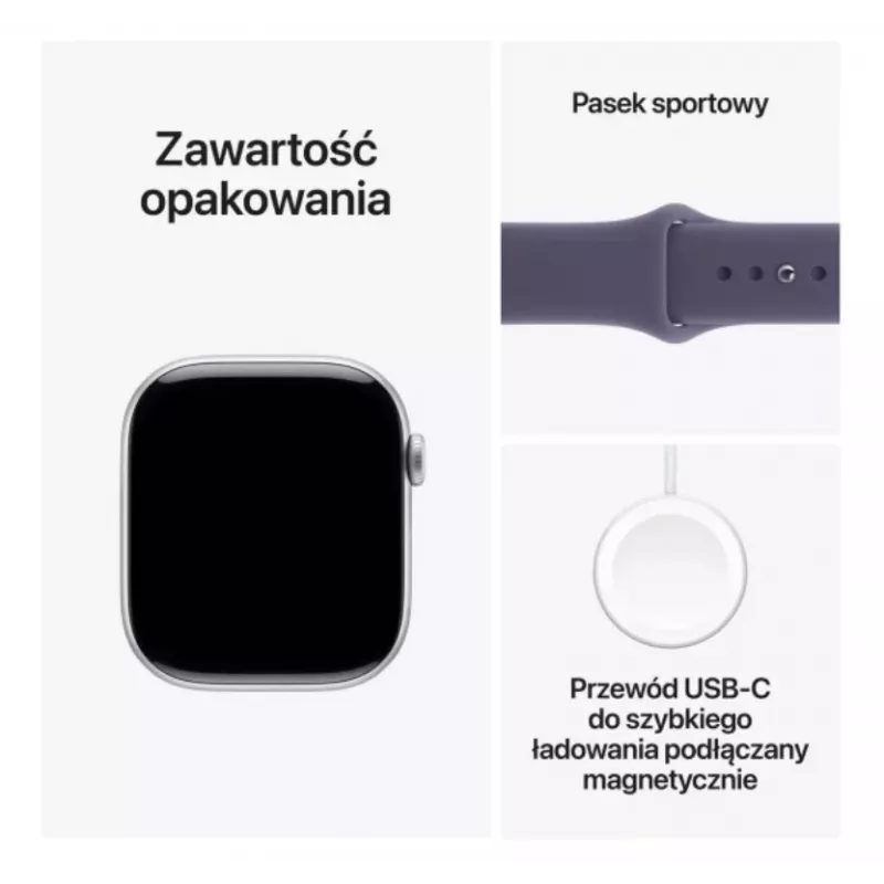 Apple Watch Series 11 GPS + Cellular 42mm Srebrna Aluminiowa Koperta z Fioletowo-Mglistym Paskiem Sportowym - M/L