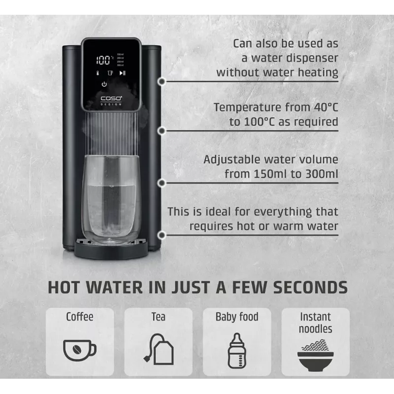 Caso Turbo Hot Water Dispenser | HW 616 | Dystrybutor wody | 2600 W | 2,5 L | Tworzywo sztuczne/Stal nierdzewna | Czarny/Stal nierdzewna