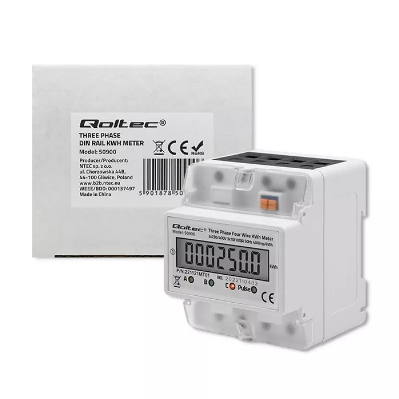 Trójfazowy elektroniczny licznik energii QOLTEC 50900 400V LCD 4P