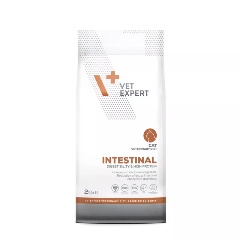 Sucha karma VETEXPERT Veterinary Diet Intestinal dla kotów, 2 kg — drób, 38% białka, 20% tłuszczu, bez glutenu i soi