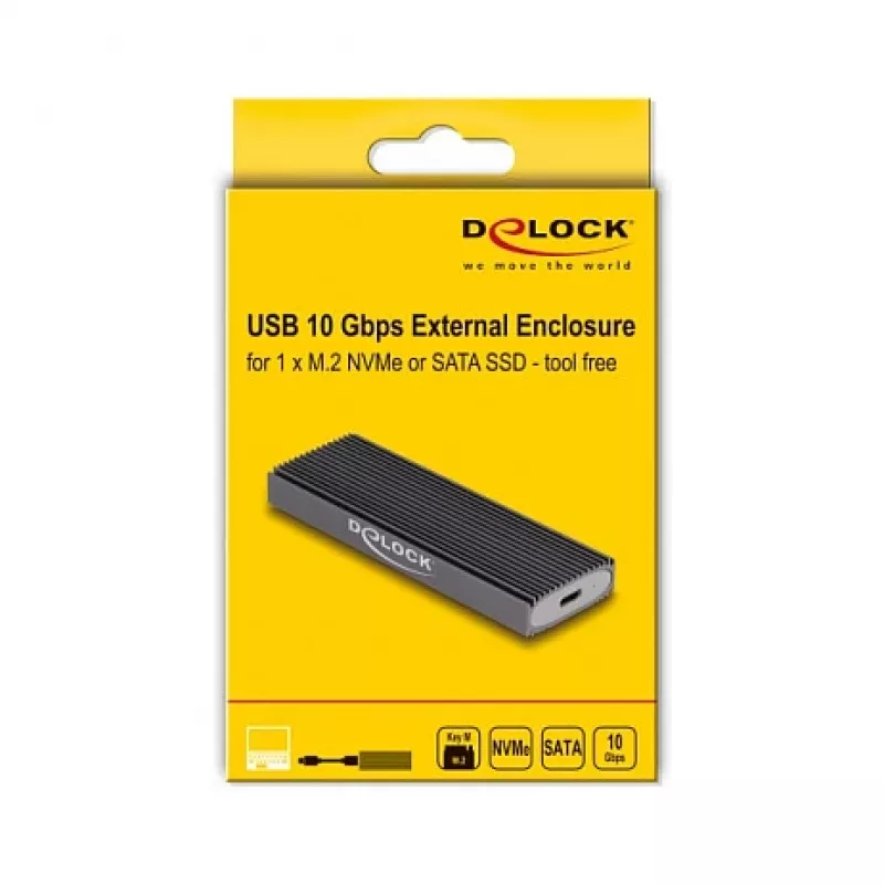 Obudowa SSD DeLOCK Zewnętrzna Uniwersalna Obudowa USB Type-C Combo do M.2 NVMe PCIe lub SATA SSD bez narzędzi