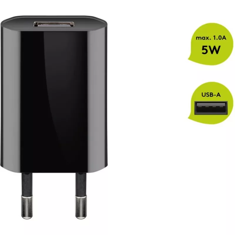 Ładowarka sieciowa USB GOOBAY 5 W, 1x USB 2.0, wejście 100–240 V, czarna