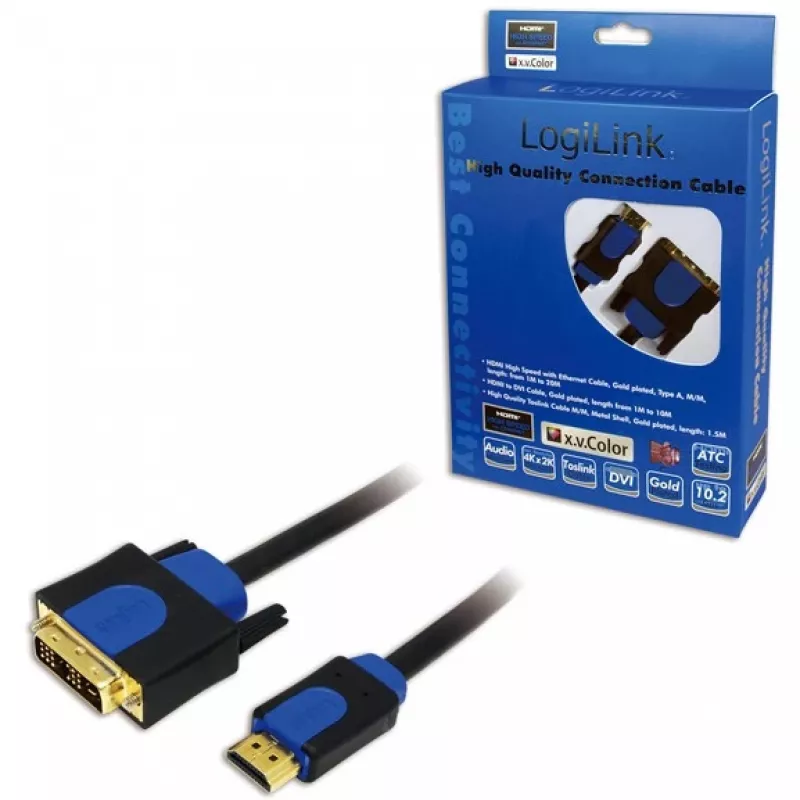 Adapter kabla wideo LogiLink CHB3102 2m HDMI DVI-D czarny niebieski