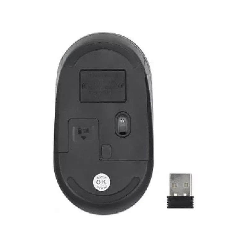 Manhattan Performance III Mysz bezprzewodowa, czarna, 1000dpi, 2.4Ghz (do 10m), USB, Optyczna, Symetryczna, Trzy przyciski z kółkiem przewijania, nano odbiornik USB, bateria AA (nie dołączona), podstawa o niskim tarciu, trzyletnia gwarancja