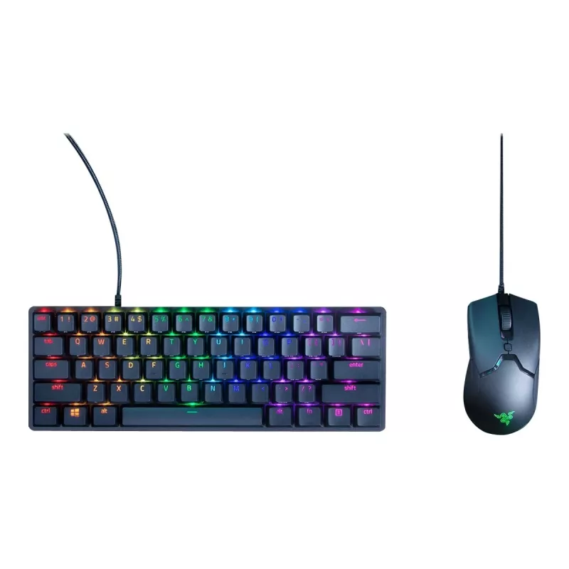 Razer Huntsman Mini 60% Klawiatura gamingowa z przełącznikami optomechanicznymi Purple Switch, podświetleniem RGB LED, układ NORD, przewodowa