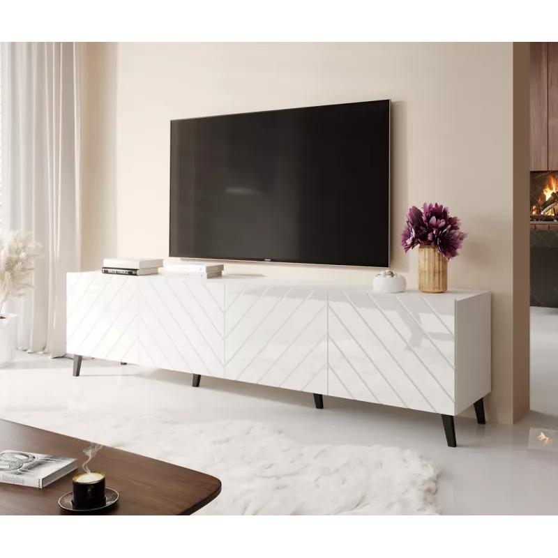 szafka RTV ABETO 200x42x52 biały/biały połysk