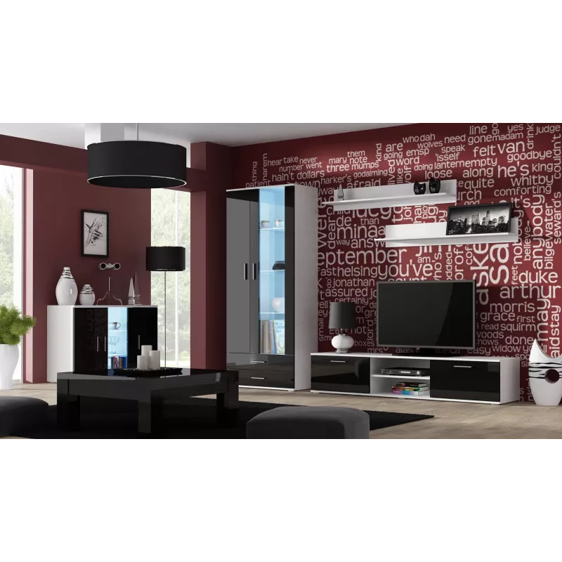 Sideboard Cama Meble SOHO S7 120 cm — 3 drzwi, 4 półki, biały blat, czarny połysk
