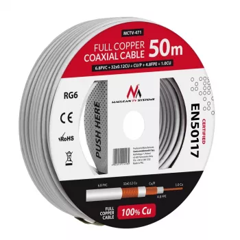 Kabel koncentryczny Maclean MCTV-471 RG-6/U 50 m biały