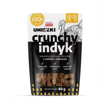 Przysmaki dla psów UNISZKI Crunchy Turkey z szałwią i pokrzywą 80 g – bezzbożowe, bez cukru i konserwantów przysmaki dentystyczne