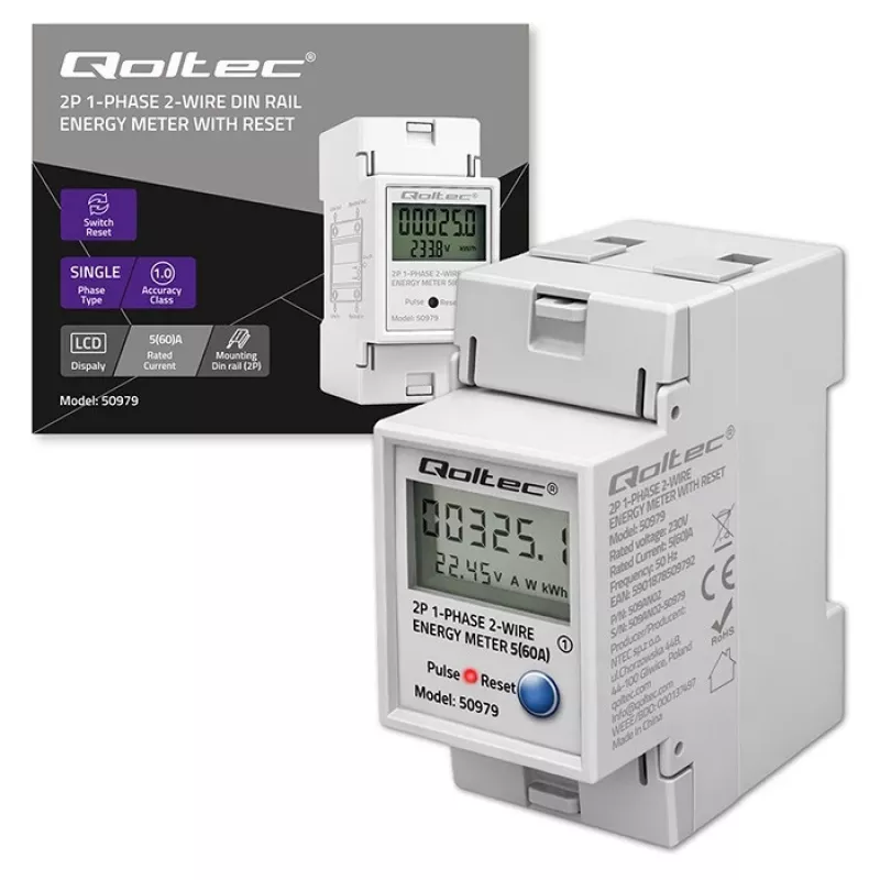 Licznik energii QOLTEC Jednofazowy na szynę DIN 230V (MPN 50979)