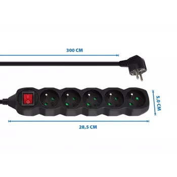 Przedłużacz elektryczny ESPERANZA ELK215K – kabel 3 m, 5 gniazd AC typu E, do użytku wewnętrznego, czarny