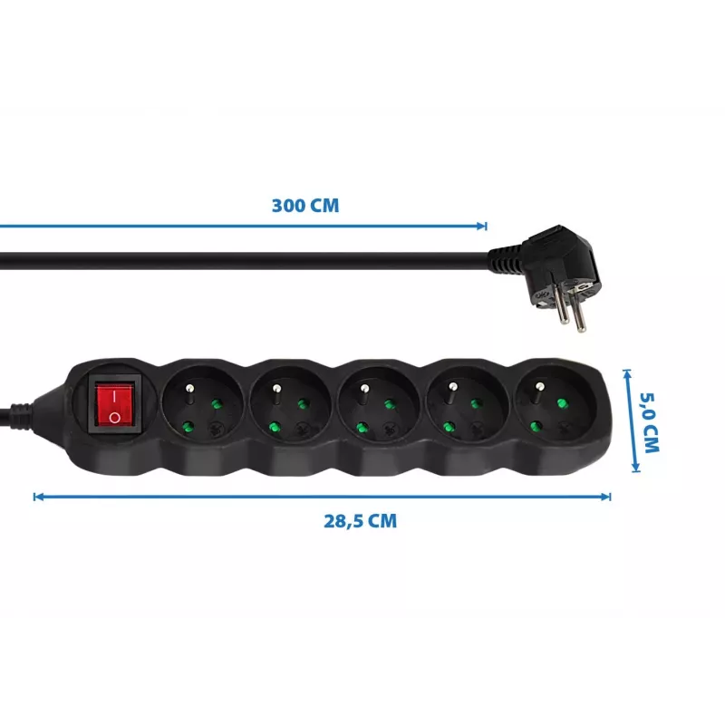 Przedłużacz elektryczny ESPERANZA ELK215K – kabel 3 m, 5 gniazd AC typu E, do użytku wewnętrznego, czarny