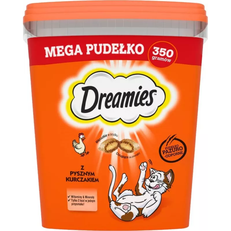 Przysmaki Dreamies mieszane smaki z kurczakiem i serem 350 g — chrupiąca mięsna przekąska dla dorosłych kotów, białko 22%, tłuszcz 22%