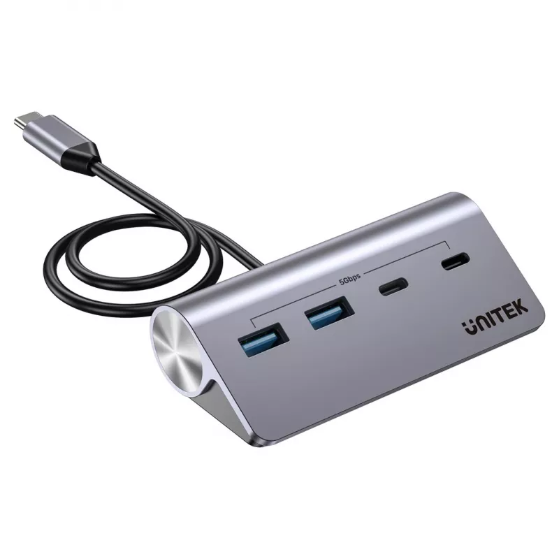 Koncentrator USB Unitek H1337AGY01 — 4-portowy (2×USB-C, 2×USB-A), do 5 Gb/s na port, aluminium, srebrny