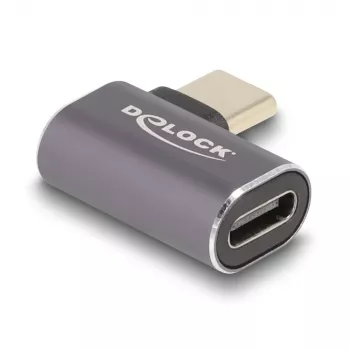 Adapter DeLOCK USB 40 Gb/s USB typu C PD 3.0 100 W męski na żeński kątowy lewo/prawo 8K 60 Hz metalowy