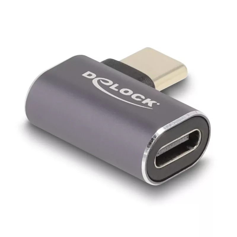 Adapter DeLOCK USB 40 Gb/s USB typu C PD 3.0 100 W męski na żeński kątowy lewo/prawo 8K 60 Hz metalowy