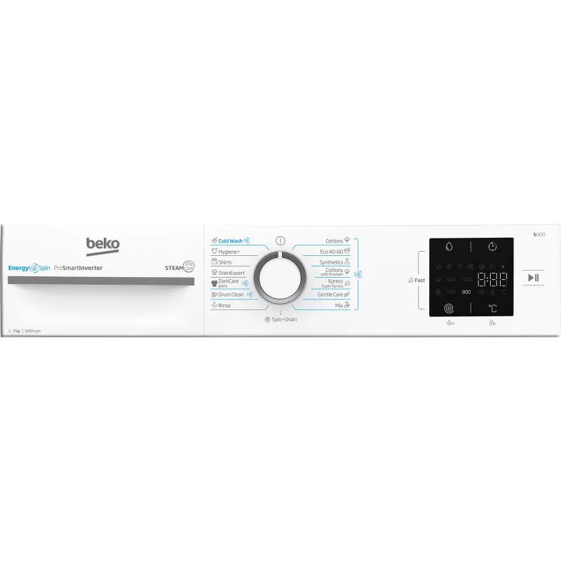 Pralka BEKO BM3WFSU37013WW, 7 kg, klasa energetyczna A, 49,6 cm, 1000 obr./min, silnik inwerterowy, Steam Cure