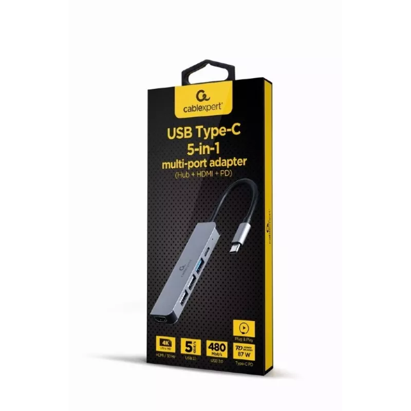 Gembird A-CM-COMBO5-03 USB Type-C 5-w-1 adapter wieloportowy (Hub + HDMI + PD)