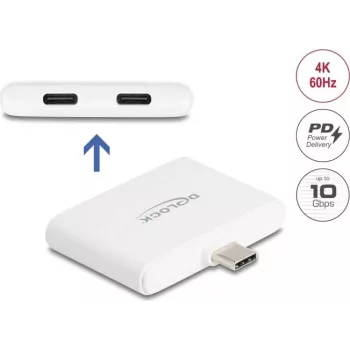 DELOCK Adapter USB Type-C — USB-C dane 10 Gb/s, wideo 4K@60Hz, PD 92W (model 61088)