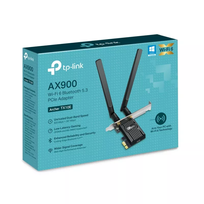 Karta sieciowa Wi-Fi 6 Bluetooth PCIe TP‑LINK Archer TX10E AX900 — karta PCIe, Wi‑Fi 6 AX900, Bluetooth