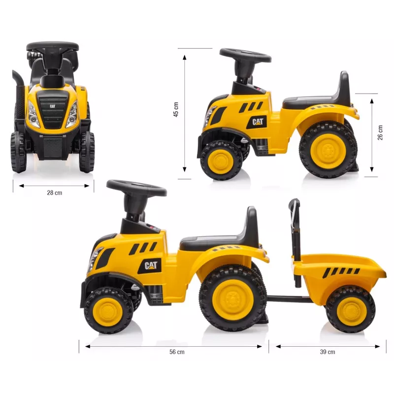 Pojazd CAT Traktor z przyczepą żółty jeździk