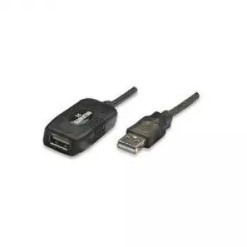 Manhattan Przedłużacz USB-A do USB-A, 10 m, Męski na Żeński, Aktywny, 480 Mbps (USB 2.0), Łączalny szeregowo, Wbudowany wzmacniacz, Hi-Speed USB, Czarny, Trzyletnia gwarancja, Odpowiednik USB2AAEXT10M