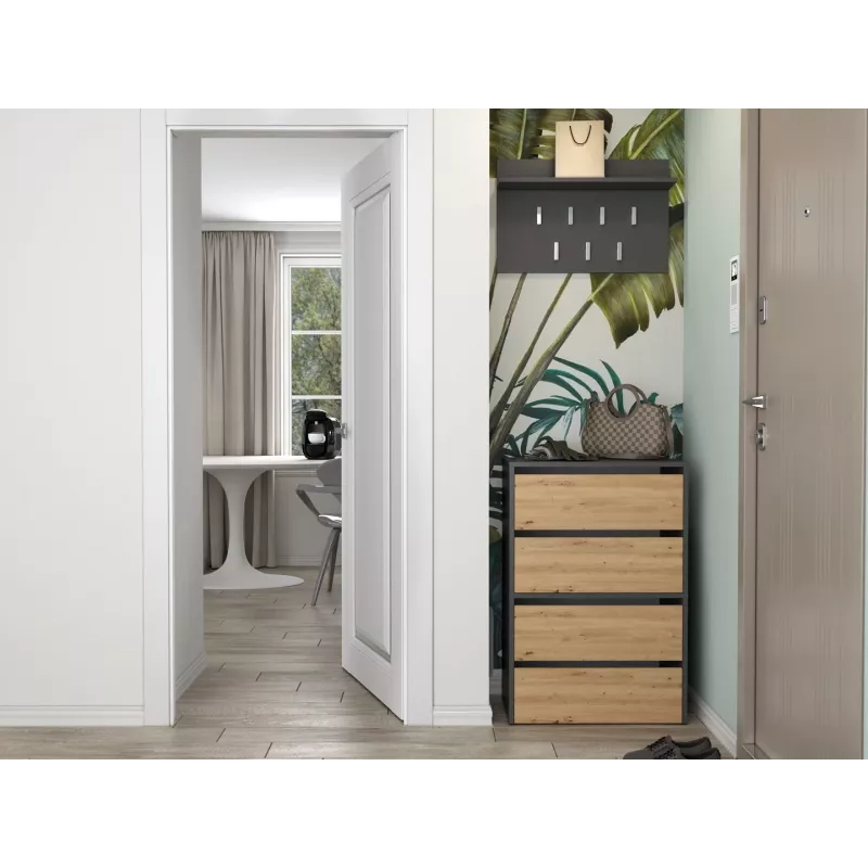 Zamknięty organizer na buty Top e Shop MODO X2 ANT/ART — Antracyt i Dąb, 600×880×360 mm, płyta wiórowa