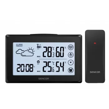 Stacja pogodowa SENCOR SWS 2850 — temperatura i wilgotność wewnątrz/na zewnątrz, 1 czujnik bezprzewodowy, 433,92 MHz, pamięć min/max