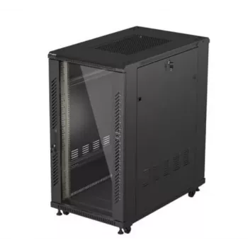 Szafa rack 19 cali LANBERG 22U 600x1000 mm, czarna, szklane drzwi przednie i tylne