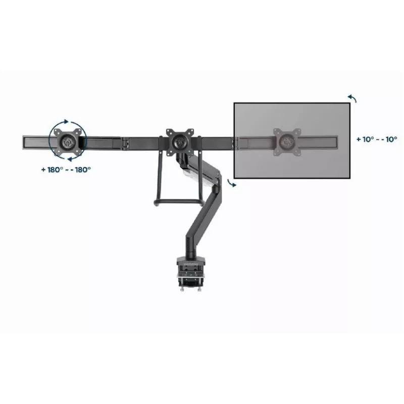 Uchwyt biurkowy do monitora GEMBIRD MA-DA3-03, 3-ramienny, sprężyna gazowa, VESA 75–100x100, obsługa 3 wyświetlaczy do 27 cali, maks. 18 kg, czarny