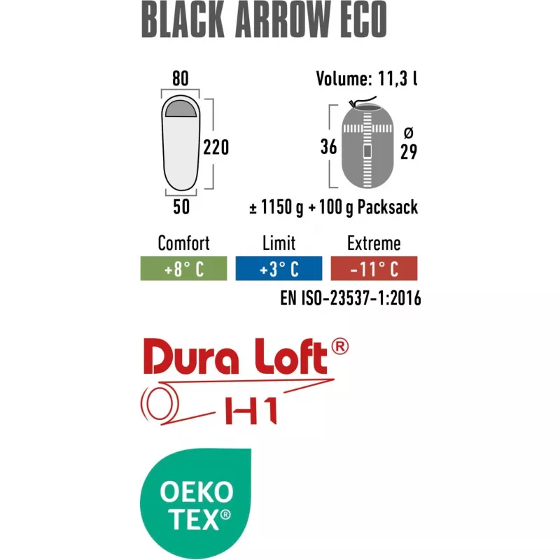 śpiwór mumia Czarny Arrow ECO (ciemnozielony/czerwony)