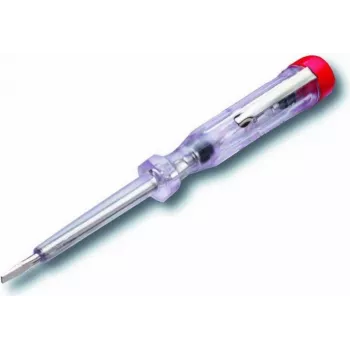 Wkrętak do testowania napięcia Cimco 111320 — izolowany tester, 12,5 cm, chrom/czerwony/przezroczysty