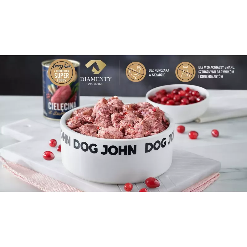 Mokra karma dla psa john dog BERRY Adult cielęcina z żurawiną 800 g — monobiałkowa, karma pełnoporcjowa, puszka