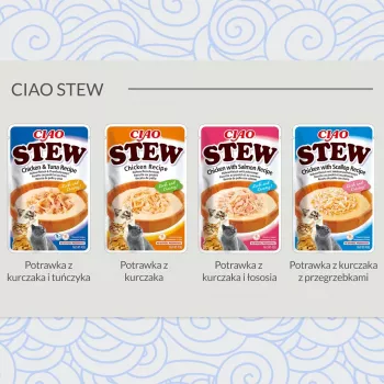 Mokre przysmaki dla kota INABA Ciao Stew Chicken & Scallop saszetka 40 g — bezzbożowe, dla dorosłych, mięsne