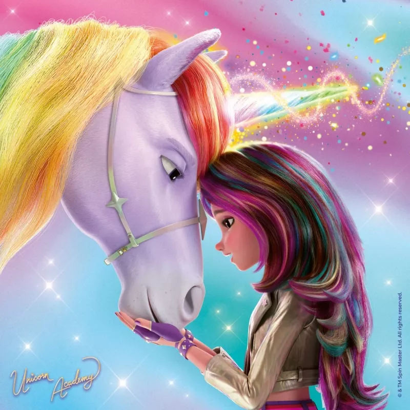 Zestaw puzzli Ravensburger Unicorn Academy — 3 x 49 elementów, dla dzieci