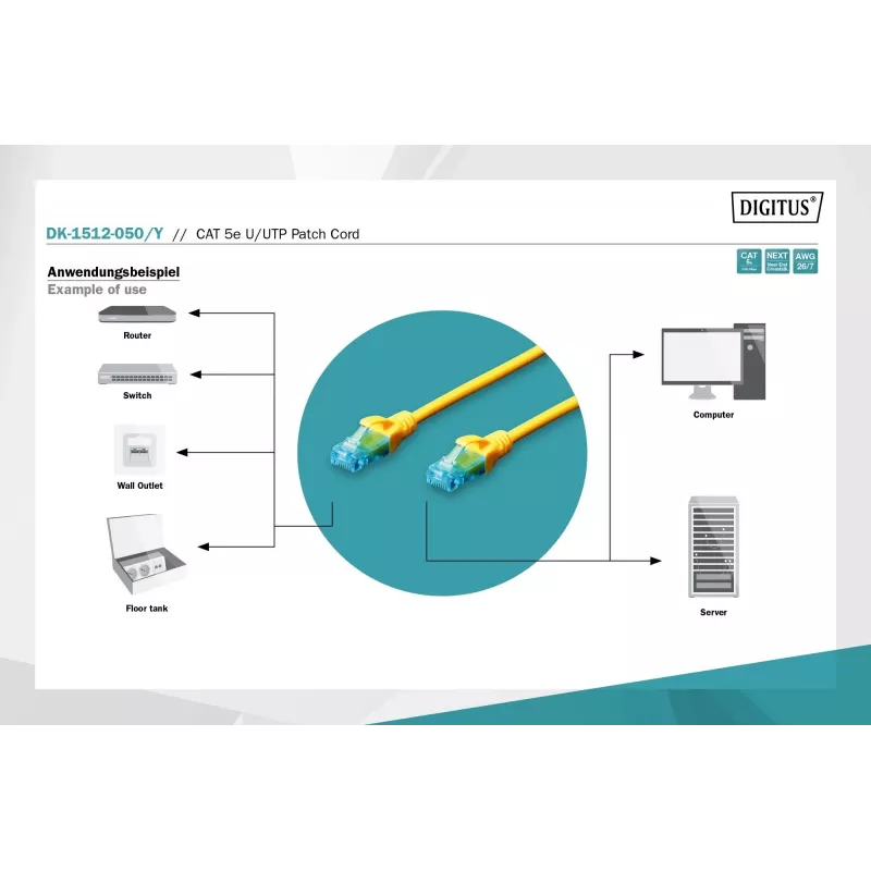 Kabel krosowy Digitus CAT 5e U/UTP DK-1512-050/Y 5m Żółty