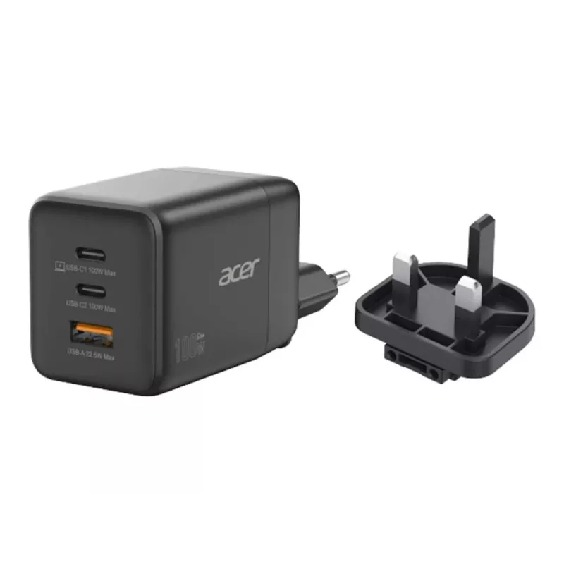 Zasilacz Acer - technologia PPS i GaN - 100 W - PD 3.0 - 3 porty wyjściowe (USB, 2 x USB-C)