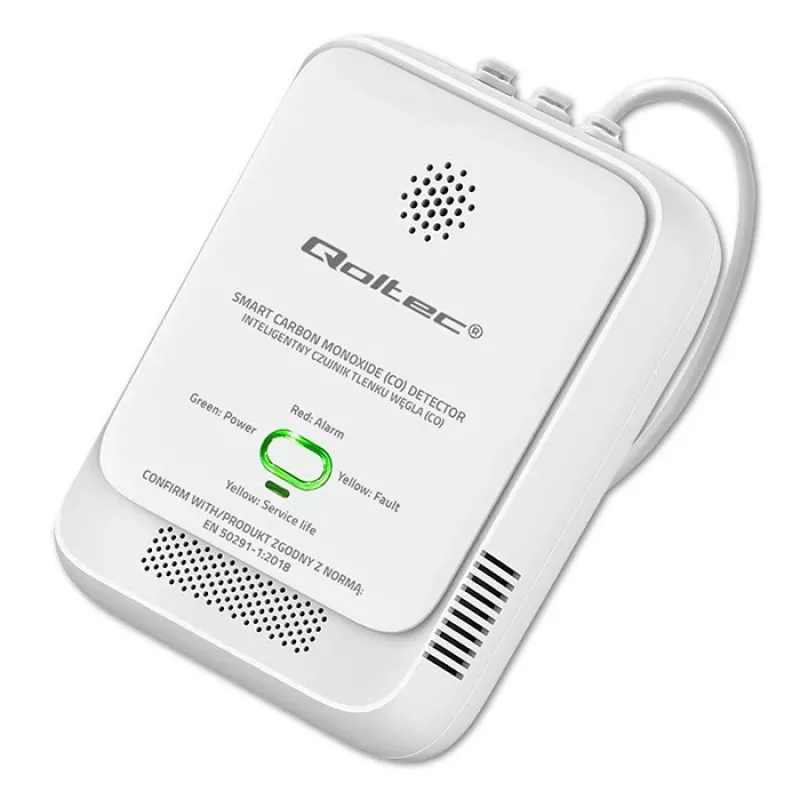 Alarm czujnika CO QOLTEC 52576 — czujnik tlenku węgla, alarm 85 dB